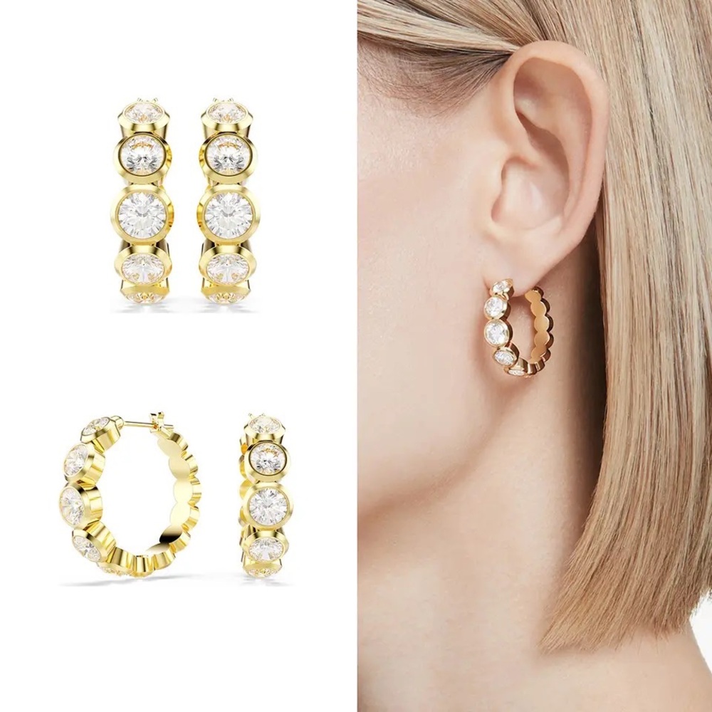Swarovski Elegant S925 18k Large Bazel Circle Earrings Classic Fashion Hoop Box - Picture 3 of 17